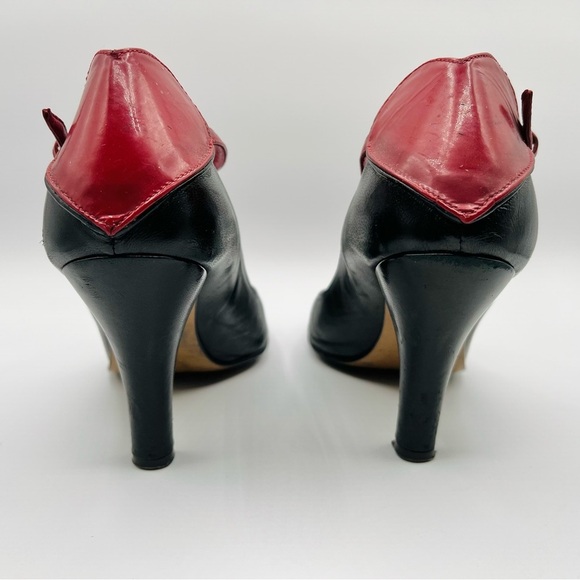 LOVE MOSCHINO PUMPS OPEN TOE LEATHER HEEL RED AND BLACK SHOE HEART SHAPE SIZE 38 - Picture 5 of 17